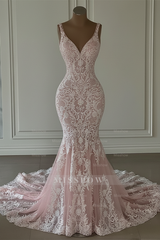 Elegant White Mermaid V-Neck Sleeveless Lace Wedding Dress - Timeless Bridal Gown