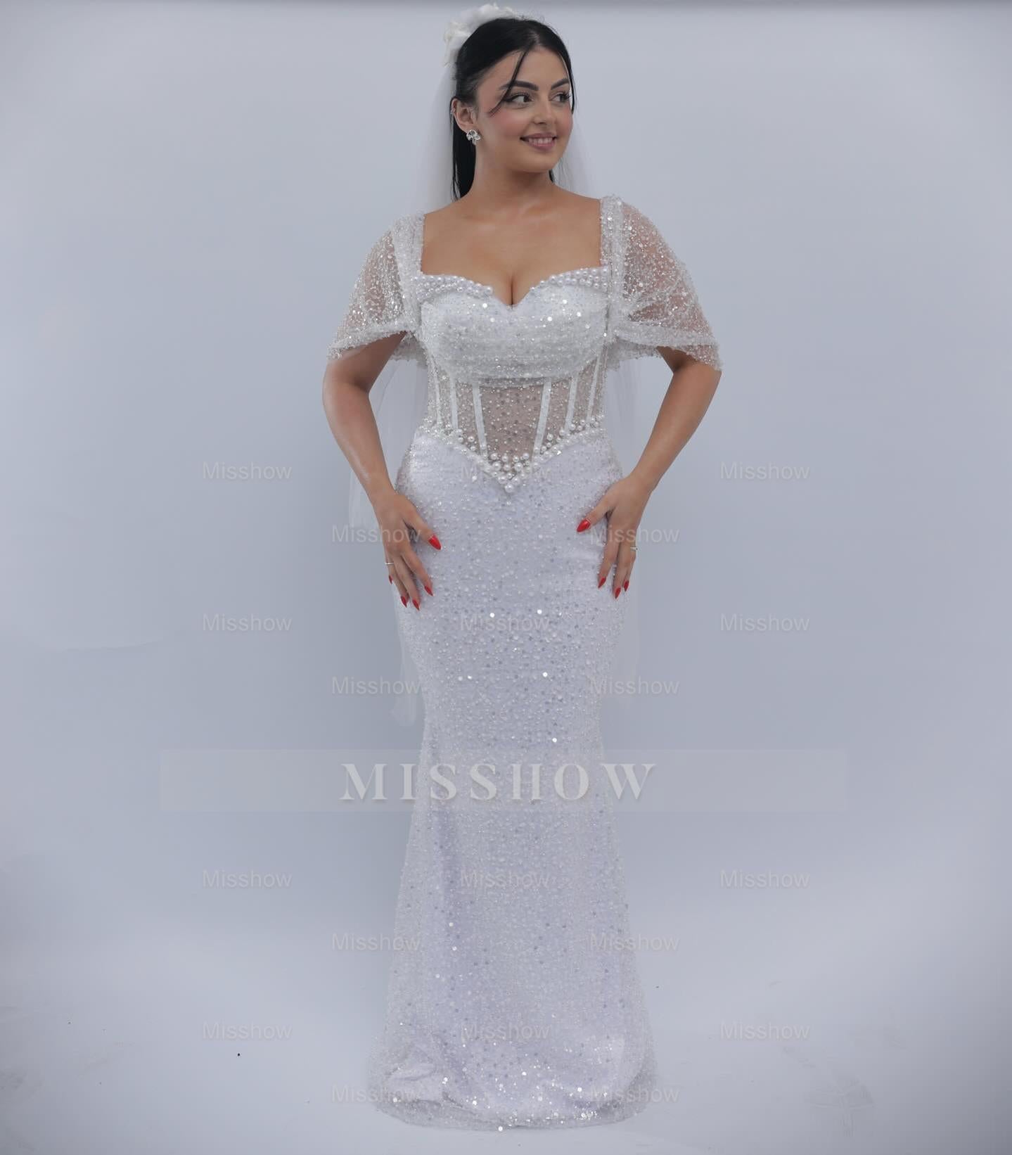 Elegant White Off-The-Shoulder Sleeveless Mermaid Wedding Dress with Sequins and Beadings
