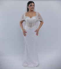 Elegant White Off-The-Shoulder Sleeveless Mermaid Wedding Dress with Sequins and Beadings