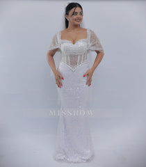 Elegant White Off-The-Shoulder Sleeveless Mermaid Wedding Dress with Sequins and Beadings