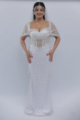 Elegant White Off-The-Shoulder Sleeveless Mermaid Wedding Dress with Sequins and Beadings