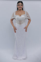 Elegant White Off-The-Shoulder Sleeveless Mermaid Wedding Dress with Sequins and Beadings