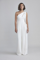 Elegant White One-Shoulder Sleeveless Jump Suit