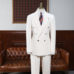 Elegant White Peak Lapel Double Breasted Men’s Business Suit
