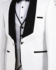 Elegant White Shawl Collar Three-Piece Wedding Attire