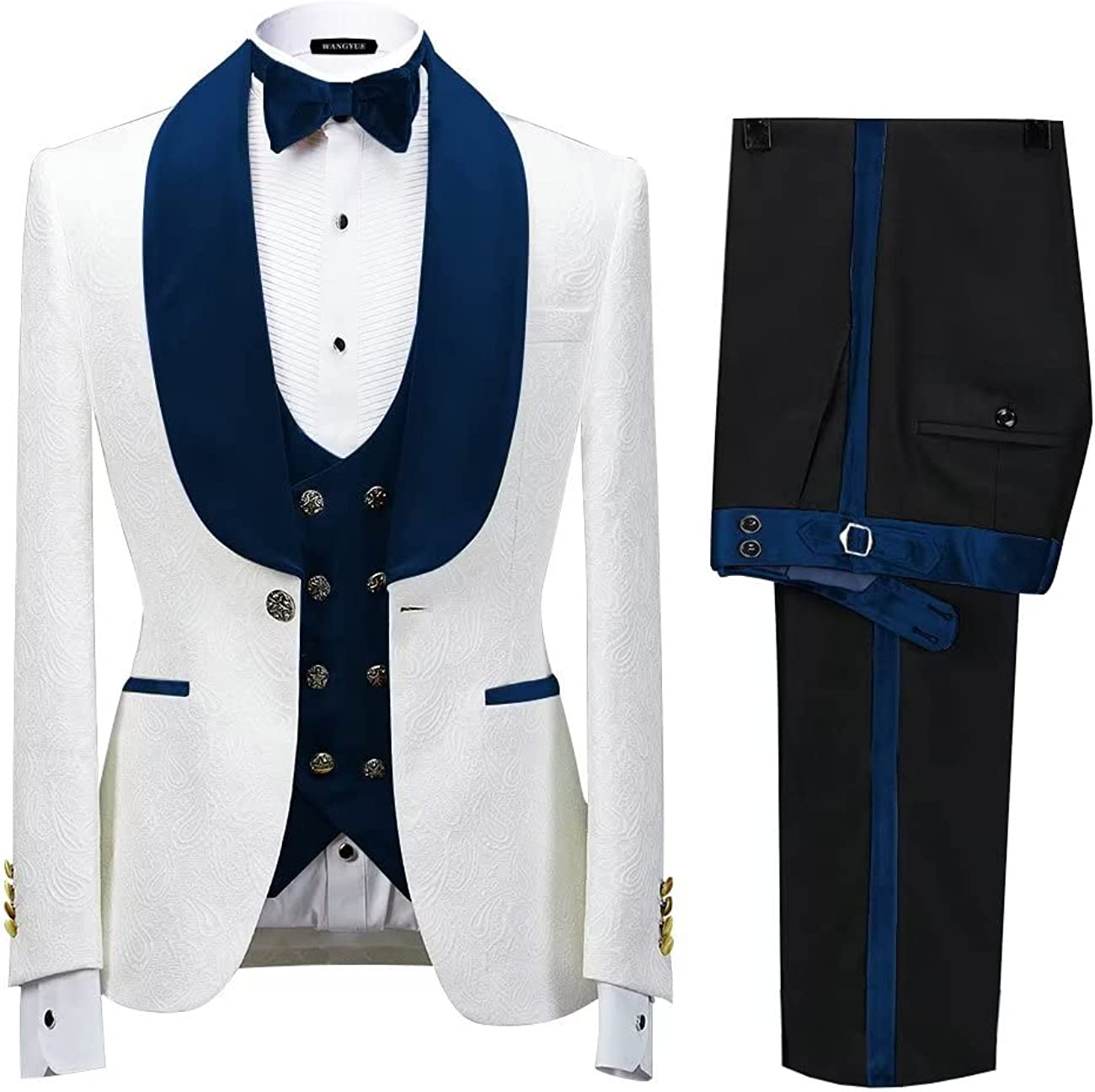 Elegant White Shawl Lapel Three-Piece Jacquard Suit for Weddings