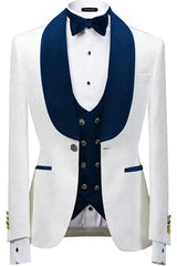 Elegant White Shawl Lapel Three-Piece Jacquard Suit for Weddings