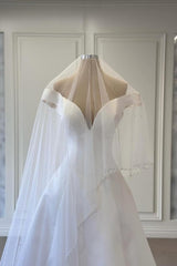 Elegant White Sweetheart A-Line Off-The-Shoulder Sleeveless Satin Floor-Length Simple Wedding Dresses