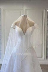 Elegant White Sweetheart A-Line Off-The-Shoulder Sleeveless Satin Floor-Length Simple Wedding Dresses
