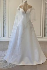Elegant White Sweetheart A-Line Off-The-Shoulder Sleeveless Satin Floor-Length Simple Wedding Dresses