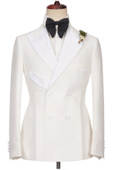 Elegant White Two-Piece Peaked Lapel Double Breasted Wedding Suit