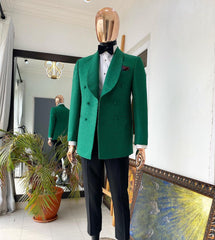 Emerald Green Double Breasted Shawl Lapel Floral Pattern Jacquard Tuxedo Suit