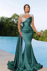 Emerald Green Sweetheart Sparkle Beaded Evening Dress with Train