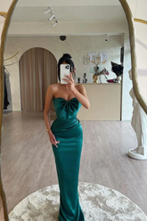 Emerald sweetheart bow bodycon evening dress