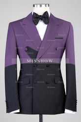 Emlyn Modern Purple and Black Double-Breasted Peaked Lapel Prom Suit for Men