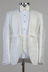 Enoch White Jacquard Latest Design Wedding Suit with Shawl Lapel
