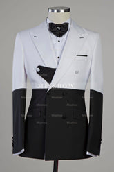 Evan New Arrival White and Black Splicing Close Fitting Peaked Lapel Men’s Suit