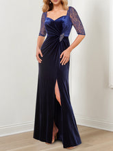 Evening Dresses with Half Sleeves in A-Line and Princess Lace Floor-Length