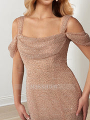 Evening Dresses with Off-the-Shoulder Draped Sleeves in A-Line/Princess Style