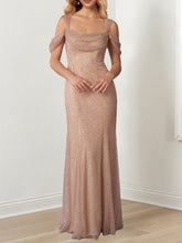 Evening Dresses with Off-the-Shoulder Draped Sleeves in A-Line/Princess Style
