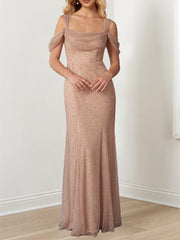 Evening Dresses with Off-the-Shoulder Draped Sleeves in A-Line/Princess Style