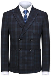 Executive Black Double Breasted Plaid Men's Business Suit
