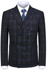 Executive Black Double Breasted Plaid Men's Business Suit