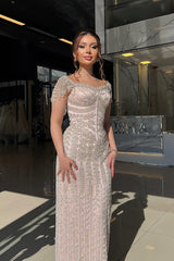 Exquisite Column Portrait Square Neck Floor-Length Evening Dresses with Slit