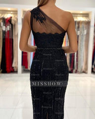 Exquisite One Shoulder Short Party Dresses Black Cocktail Dresses with Lace