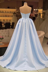 Extravagant Blue Evening Dresses Long Lace Prom Dresses with Detachable Train
