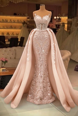 Pearl pink sweetheart pearl mermaid prom dress with detachable overskirt