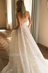 Extravagant Long A-line Lace Sweetheart Strapless Wedding Dress
