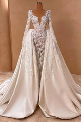ivory v-neck applique A-line wedding dress