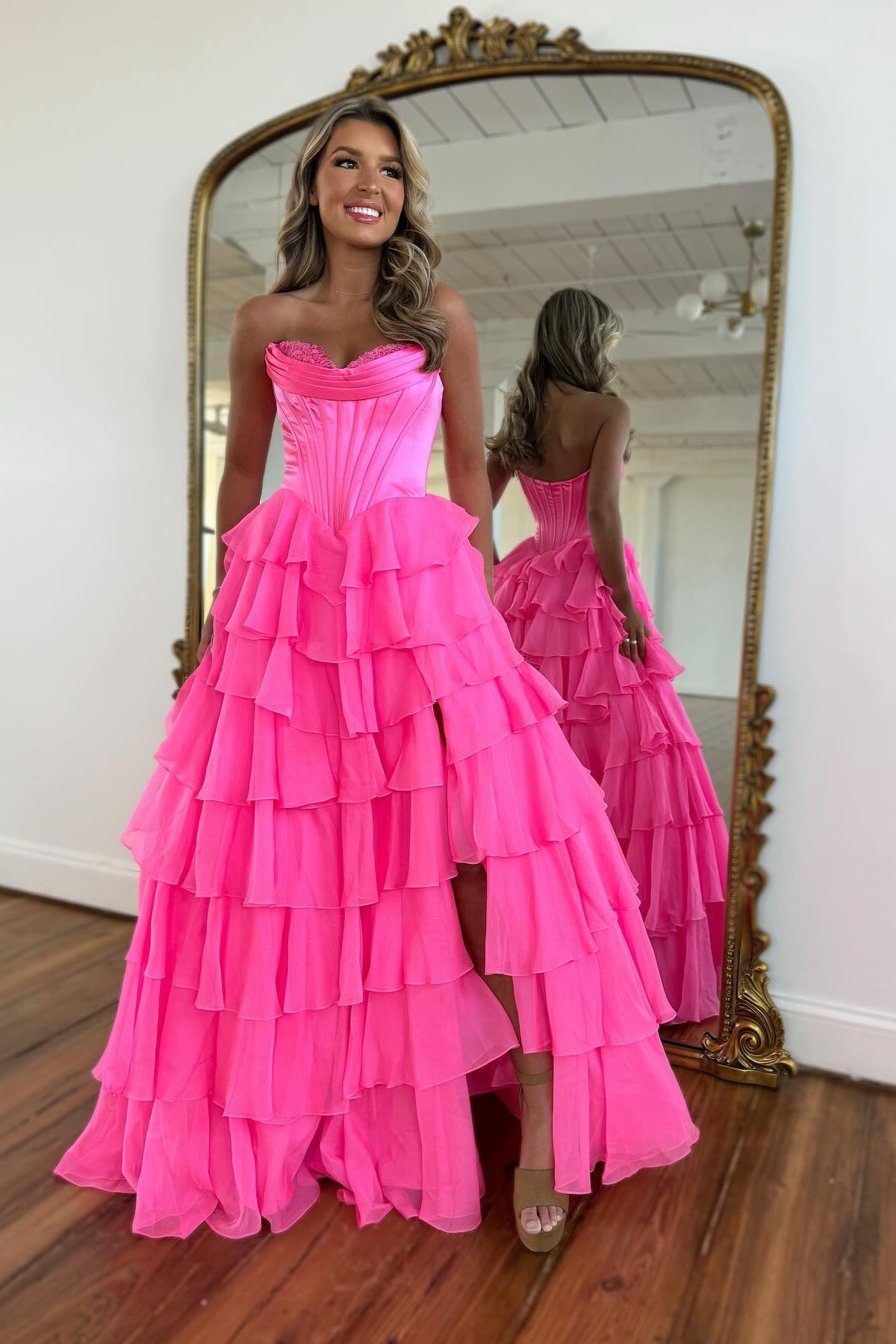 Eye-Catching Fuchsia A-Line Sweetheart Sleeveless Prom Dress with Front Split