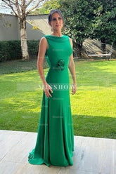 Fabulous A-Line Satin Sleeveless Green Prom Evening Dresses With Openback