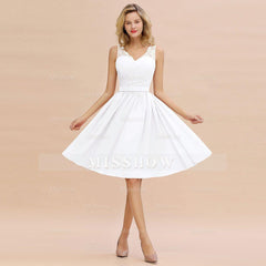 Fabulous A-Line V-Neck Sleeveless Satin Short Bridesmaid Dresses