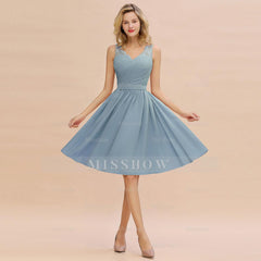 Fabulous A-Line V-Neck Sleeveless Satin Short Bridesmaid Dresses