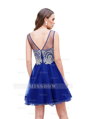 Fabulous A-line Crew Sleeveless Gold Lace Appliques Knee Length Dress