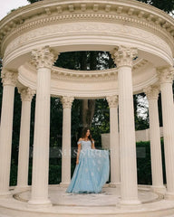 Fabulous Blue A-Line Sweetheart Off-The-Shoulder Lace Sleeveless Tulle Floor-Length Mother of the Bride Dress