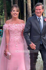 Fabulous Column Lace Mother of The Bride Dress Off-The-Shoulder Sleeveless Pink Bridesmaid Dress With Appliques