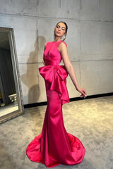 Fabulous Column Satin Scoop Sleeveless Prom Evening Dresses With Bow-Knot