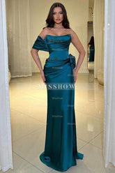 Fabulous Column Satin Scoop Sleeveless Prom Evening Dresses With Ruffles