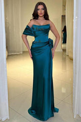 Fabulous Column Satin Scoop Sleeveless Prom Evening Dresses With Ruffles
