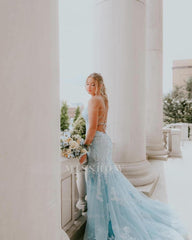 Fabulous Column Tulle Spaghetti Straps Sleeveless Long Prom Dress With Appliques