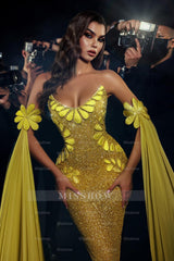 Fabulous Gold Mermaid Strapless Sleeveless Sequined Floor-Length Tulle Evening Dress