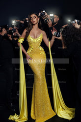 Fabulous Gold Mermaid Strapless Sleeveless Sequined Floor-Length Tulle Evening Dress
