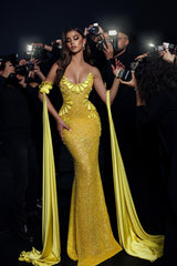 Fabulous Gold Mermaid Strapless Sleeveless Sequined Floor-Length Tulle Evening Dress