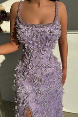 Lilac square beaded mermaid prom dress
