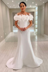 Fabulous Mermaid Satin Off-The-Shoulder Sleeveless White Wedding Dress