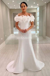 Fabulous Mermaid Satin Off-The-Shoulder Sleeveless White Wedding Dress